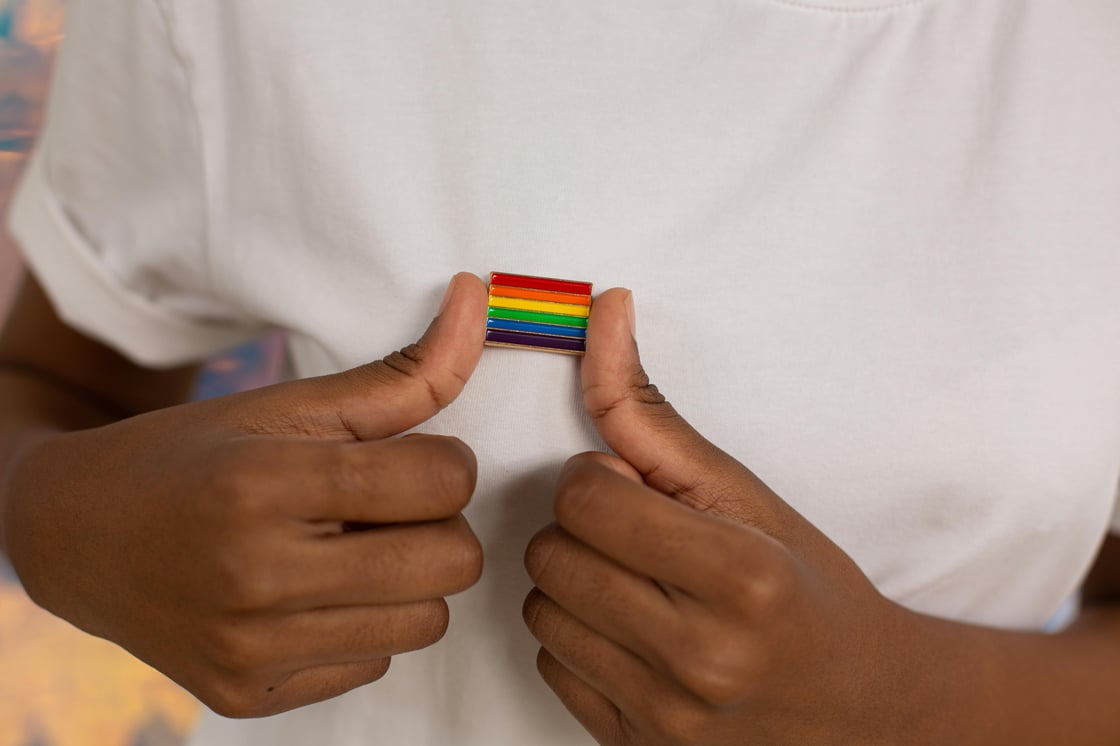Person holding a Pride flag